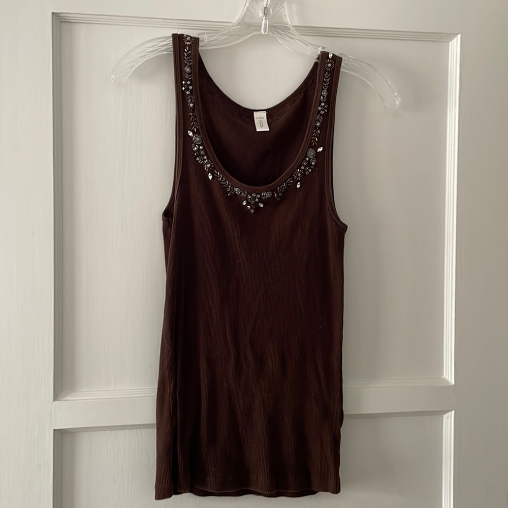 Brown JCrew embellished tank top size M